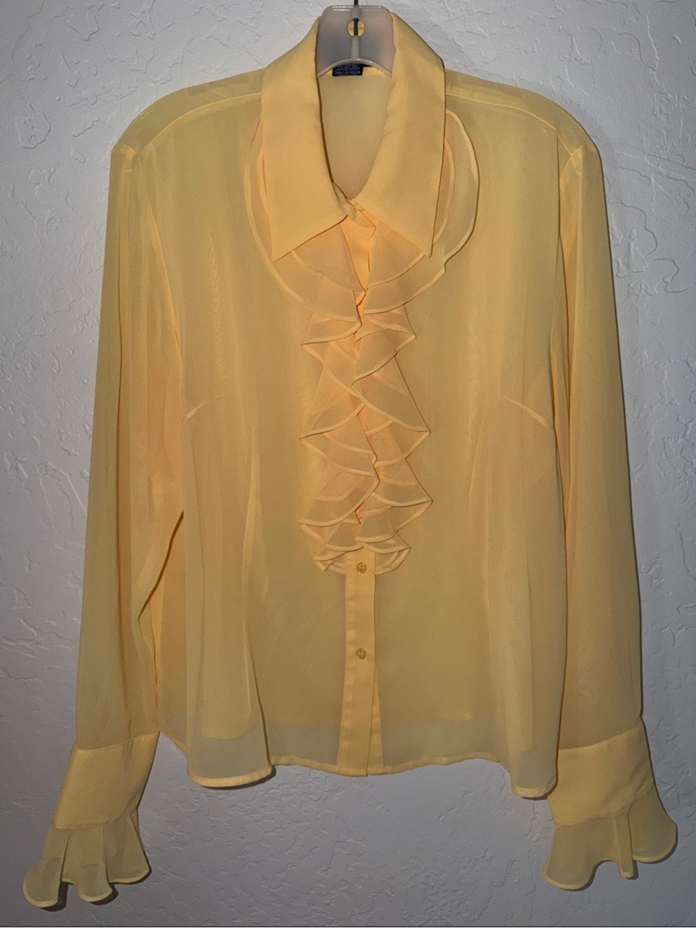 Forenza Soft Yellow Ruffled Sheer Blouse